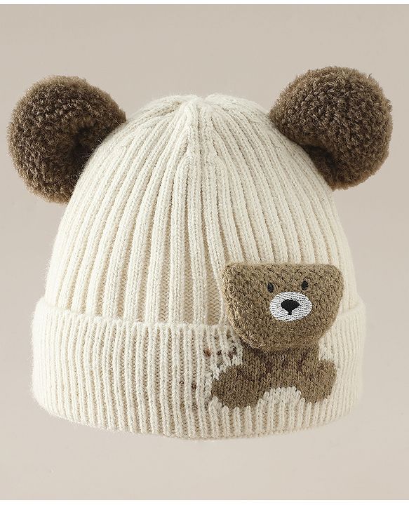 Babyhug Woollen Cap with Ear and Kitten Applique Light Blue - Diameter 19.5 cm