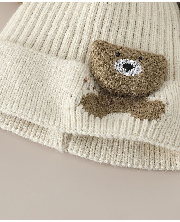 Babyhug Woollen Cap with Ear and Kitten Applique Light Blue - Diameter 19.5 cm