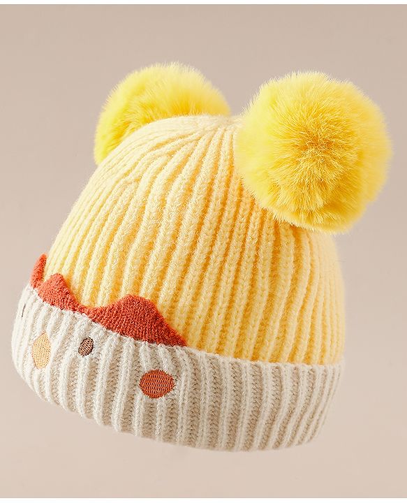 Babyhug Woollen Pom Pom Cap With Puppy Design Red - Diameter 11 cm