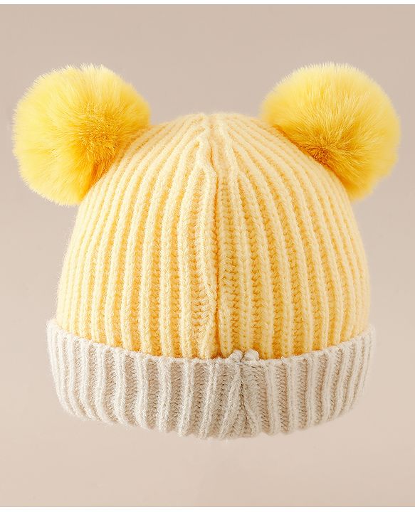 Babyhug Woollen Pom Pom Cap With Puppy Design Red - Diameter 11 cm