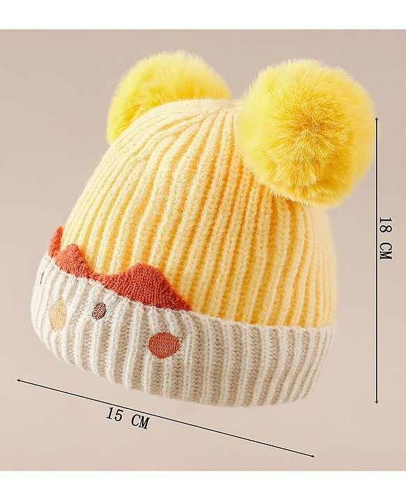 Babyhug Woollen Pom Pom Cap With Puppy Design Red - Diameter 11 cm