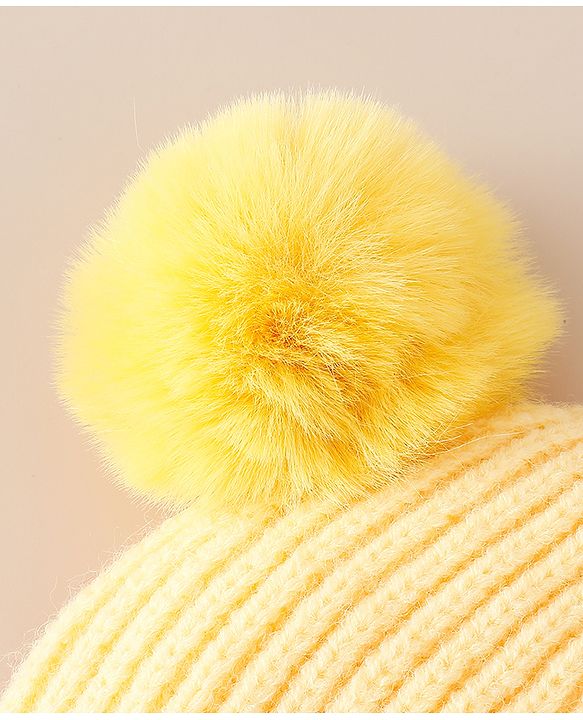 Babyhug Woollen Pom Pom Cap With Puppy Design Red - Diameter 11 cm
