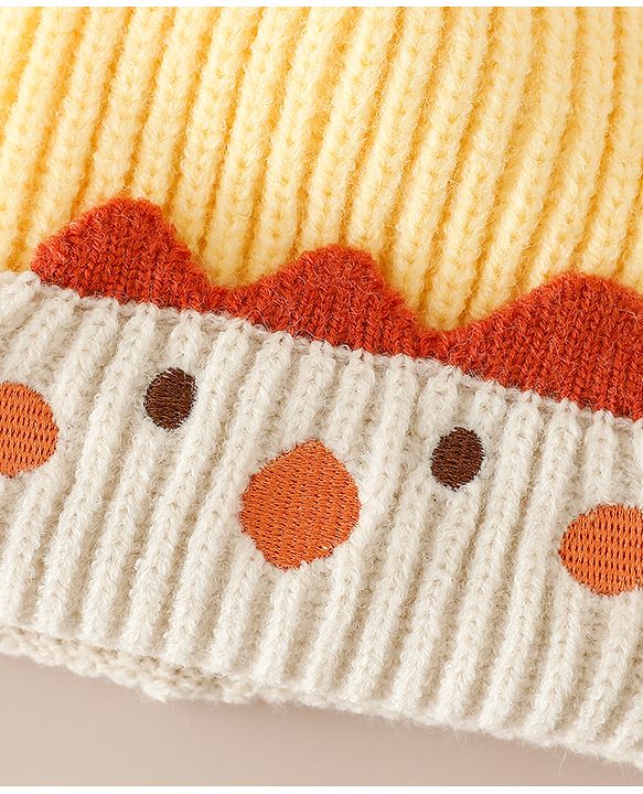 Babyhug Woollen Pom Pom Cap With Puppy Design Red - Diameter 11 cm