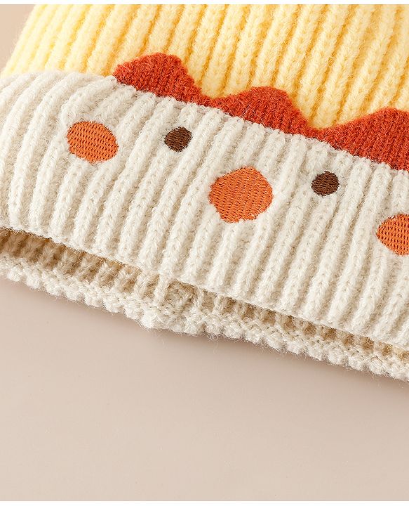Babyhug Woollen Pom Pom Cap With Puppy Design Red - Diameter 11 cm
