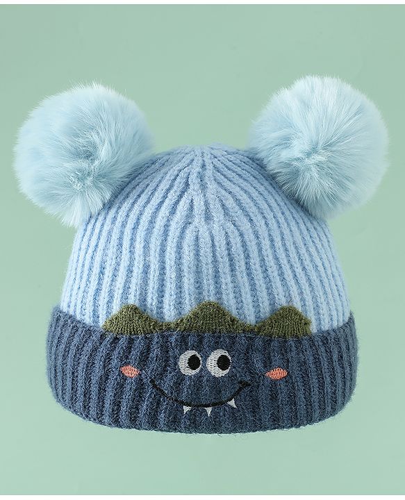 Babyhug Woollen Pom Pom Cap With Puppy Design Red - Diameter 11 cm