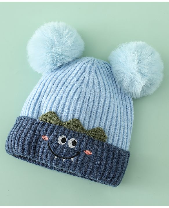 Babyhug Woollen Pom Pom Cap With Puppy Design Red - Diameter 11 cm