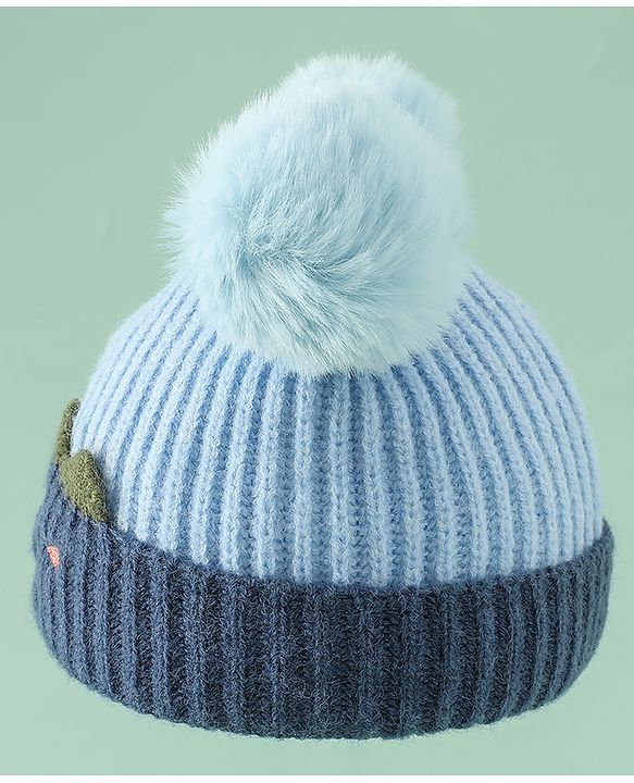 Babyhug Woollen Pom Pom Cap With Puppy Design Red - Diameter 11 cm