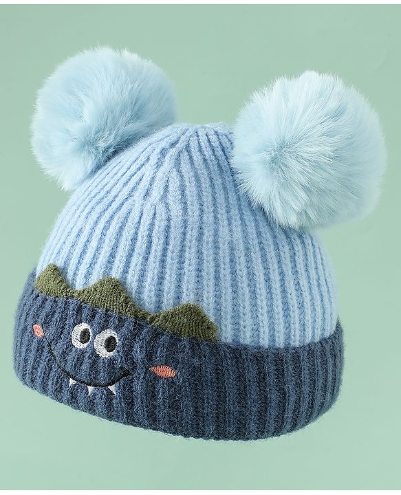 Babyhug Woollen Pom Pom Cap With Puppy Design Red - Diameter 11 cm