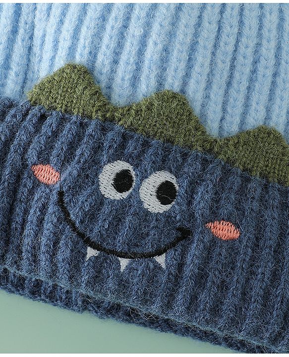 Babyhug Woollen Pom Pom Cap With Puppy Design Red - Diameter 11 cm