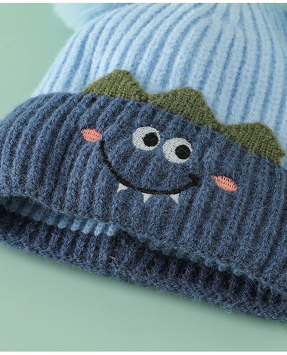Babyhug Woollen Pom Pom Cap With Puppy Design Red - Diameter 11 cm