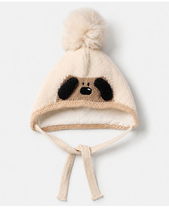 Babyhug Woollen Cap with Pom Pom & Knot with Crocodile Design & Applique Light Blue - Diameter 21 cm