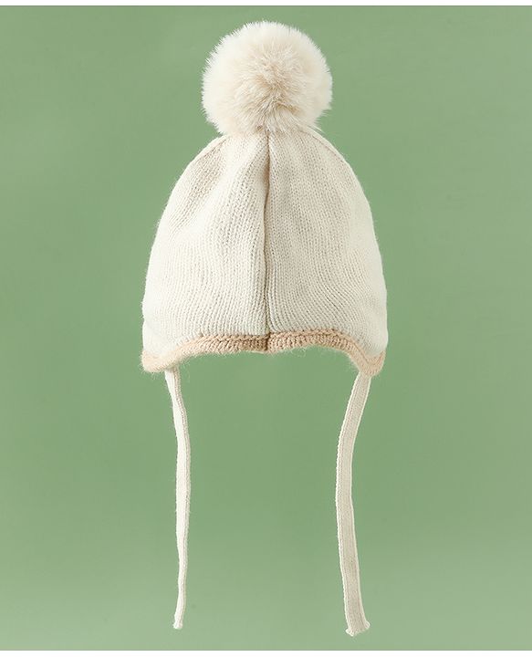 Babyhug Woollen Cap with Pom Pom & Knot with Crocodile Design & Applique Light Blue - Diameter 21 cm