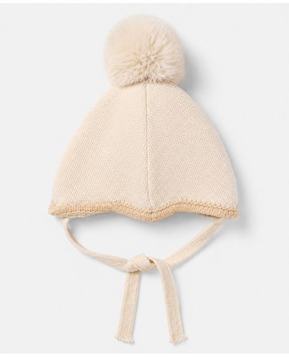 Babyhug Woollen Cap with Pom Pom & Knot with Crocodile Design & Applique Light Blue - Diameter 21 cm
