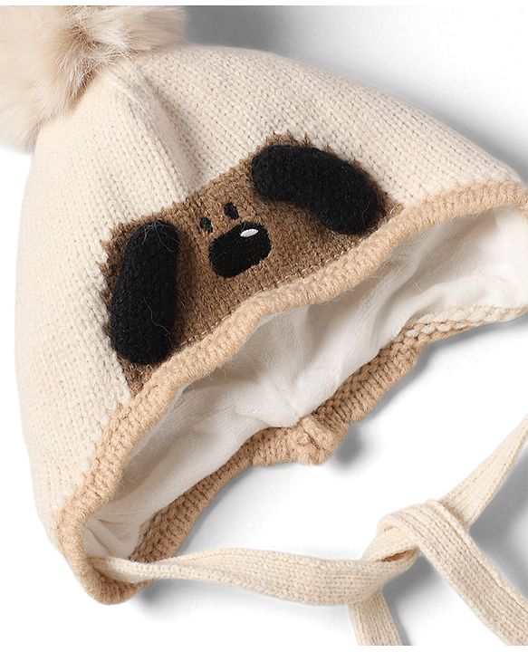 Babyhug Woollen Cap with Pom Pom & Knot with Crocodile Design & Applique Light Blue - Diameter 21 cm