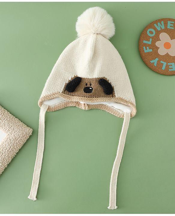 Babyhug Woollen Cap with Pom Pom & Knot with Crocodile Design & Applique Light Blue - Diameter 21 cm