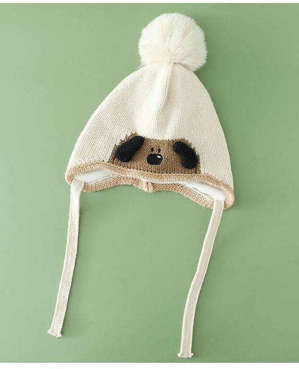 Babyhug Woollen Cap with Pom Pom & Knot with Crocodile Design & Applique Light Blue - Diameter 21 cm