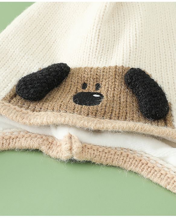 Babyhug Woollen Cap with Pom Pom & Knot with Crocodile Design & Applique Light Blue - Diameter 21 cm