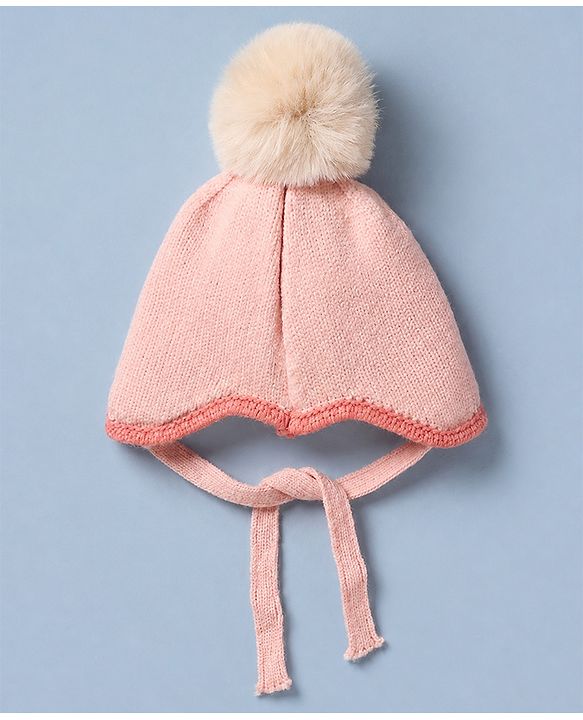 Babyhug Woollen Cap with Pom Pom & Knot with Crocodile Design & Applique Light Blue - Diameter 21 cm