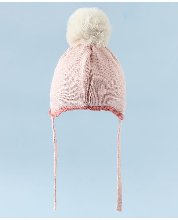 Babyhug Woollen Cap with Pom Pom & Knot with Crocodile Design & Applique Light Blue - Diameter 21 cm