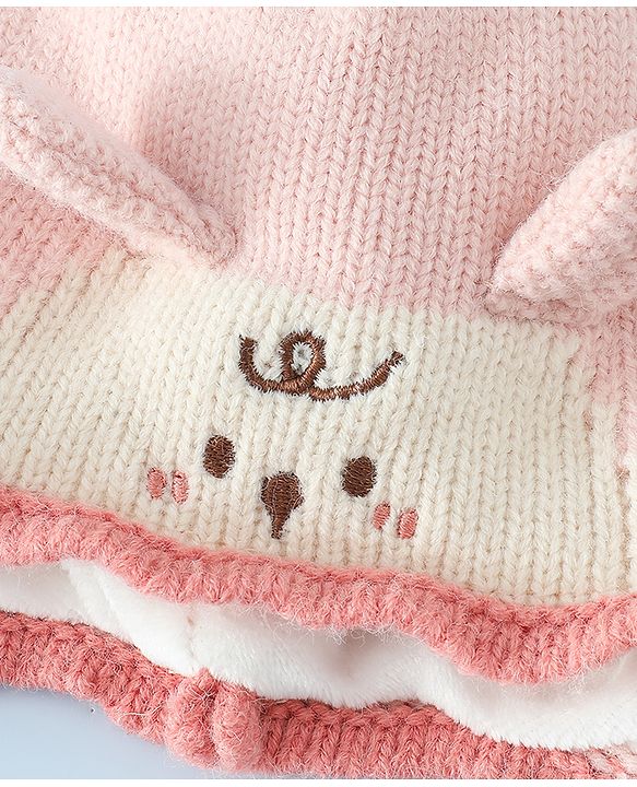 Babyhug Woollen Cap with Pom Pom & Knot with Crocodile Design & Applique Light Blue - Diameter 21 cm