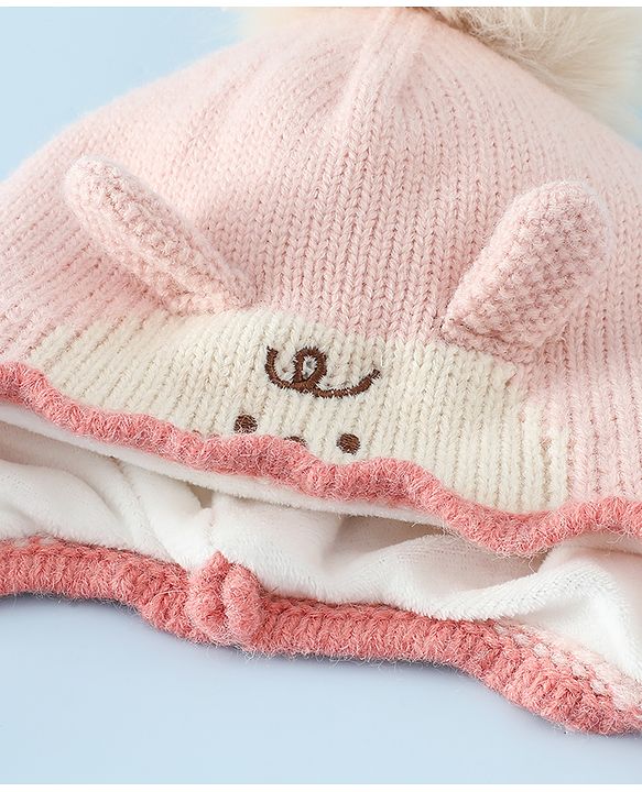 Babyhug Woollen Cap with Pom Pom & Knot with Crocodile Design & Applique Light Blue - Diameter 21 cm