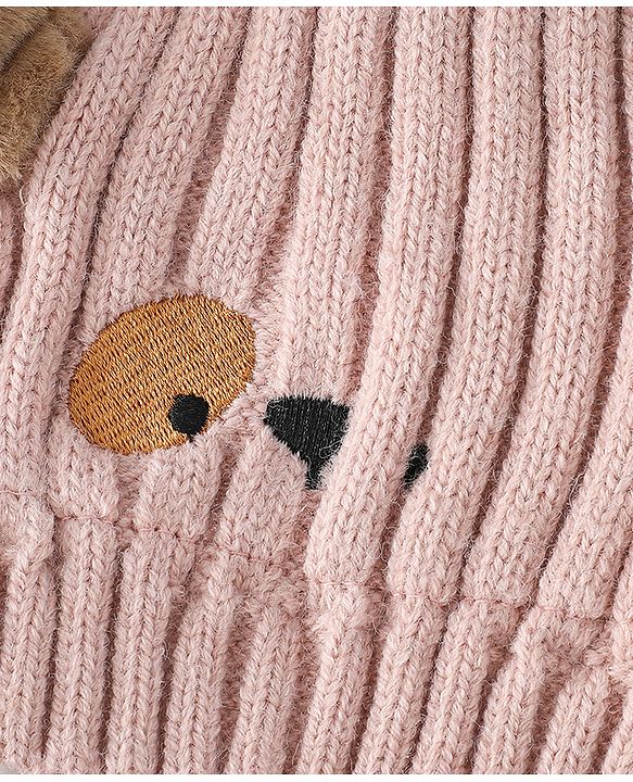 Babyhug Woollen Cap with Knot and Ear Design Pink - Diameter 19 cm