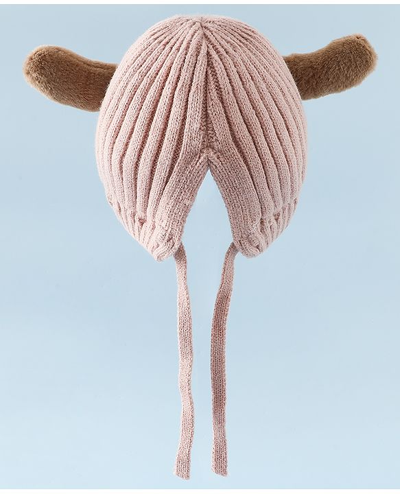 Babyhug Woollen Cap with Knot and Ear Design Pink - Diameter 19 cm