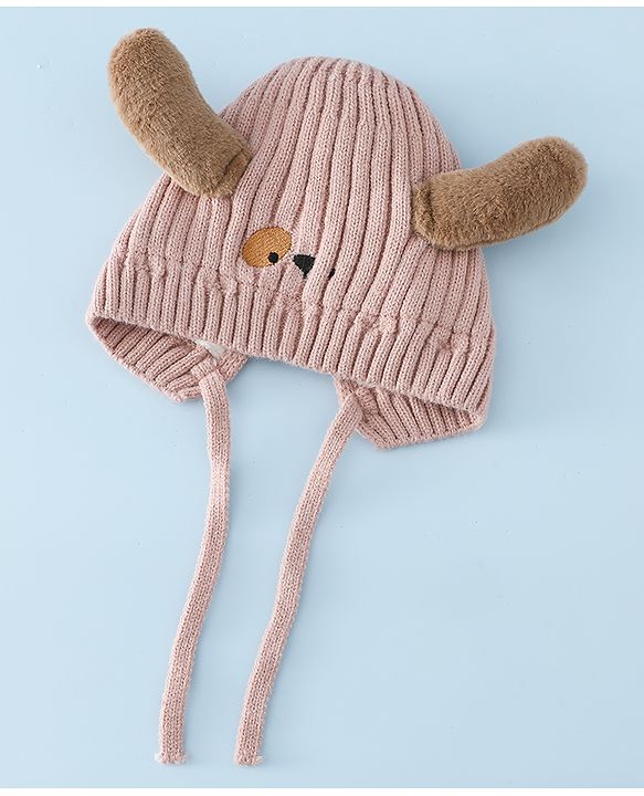 Babyhug Woollen Cap with Knot and Ear Design Pink - Diameter 19 cm