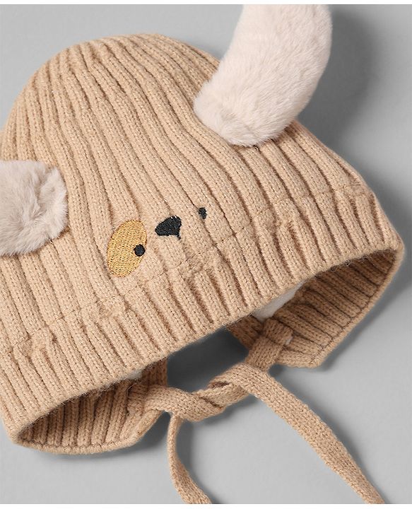 Babyhug Woollen Cap with Knot and Ear Design Pink - Diameter 19 cm