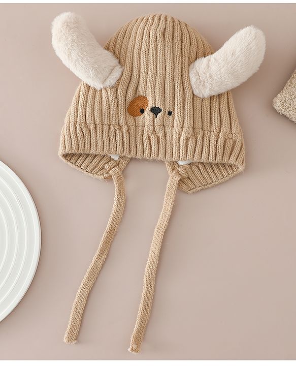 Babyhug Woollen Cap with Knot and Ear Design Pink - Diameter 19 cm