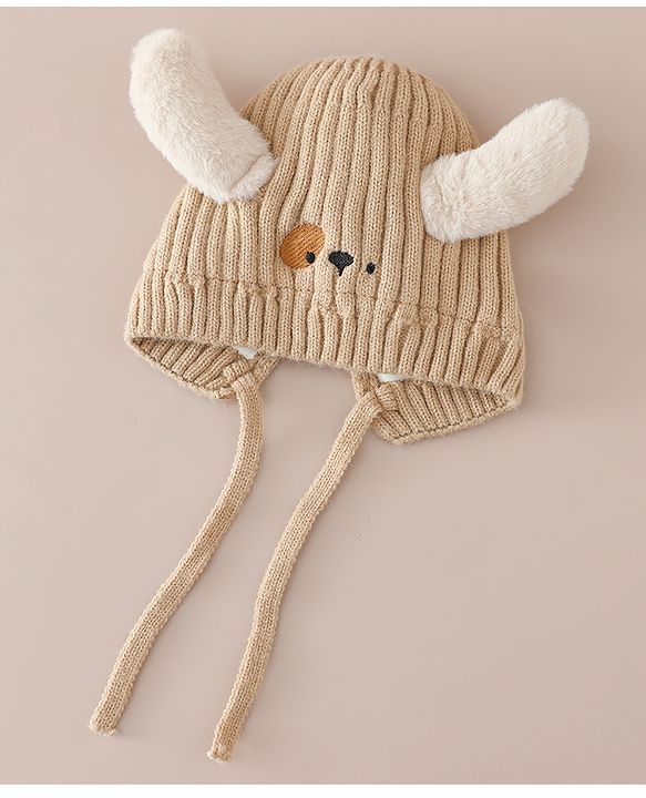 Babyhug Woollen Cap with Knot and Ear Design Pink - Diameter 19 cm