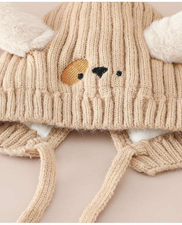 Babyhug Woollen Cap with Knot and Ear Design Pink - Diameter 19 cm