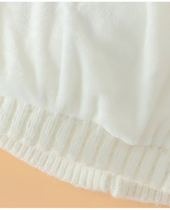Babyhug Woollen Pom Pom Cap With Bear Design Off White - Diameter 9 cm