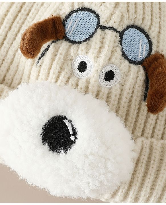 Babyhug Woollen Cap with Pom Pom & Animal Applique in Sky Blue - Diameter 16 cm