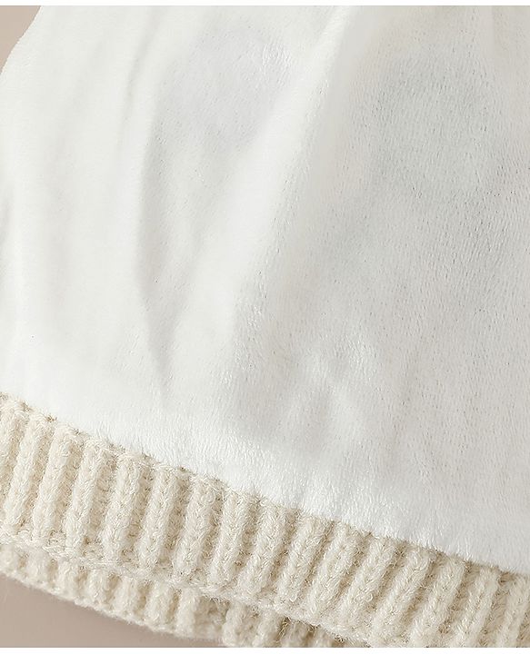 Babyhug Woollen Cap with Pom Pom & Animal Applique in Sky Blue - Diameter 16 cm