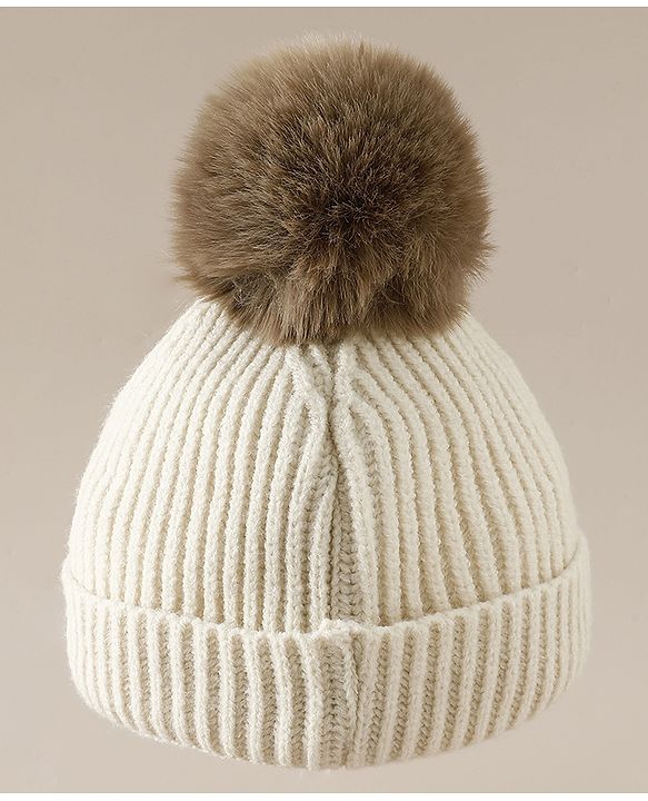 Babyhug Woollen Cap with Pom Pom & Animal Applique in Sky Blue - Diameter 16 cm
