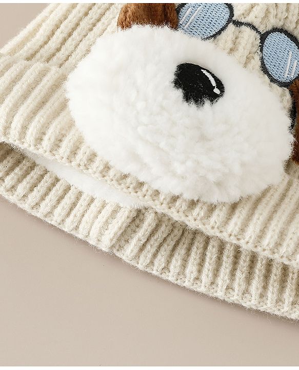 Babyhug Woollen Cap with Pom Pom & Animal Applique in Sky Blue - Diameter 16 cm