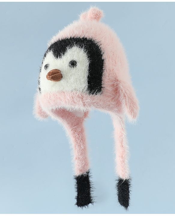 Babyhug Woollen Cap With Panda Design in Pink - Diameter 19 cm