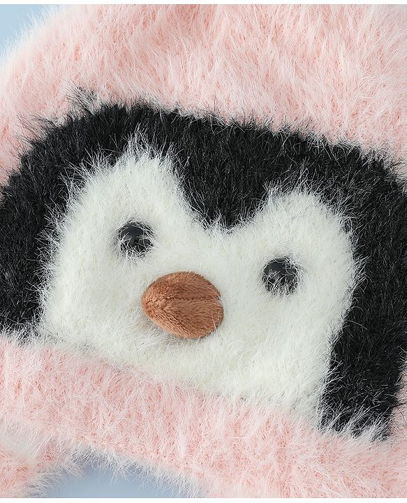 Babyhug Woollen Cap With Panda Design in Pink - Diameter 19 cm