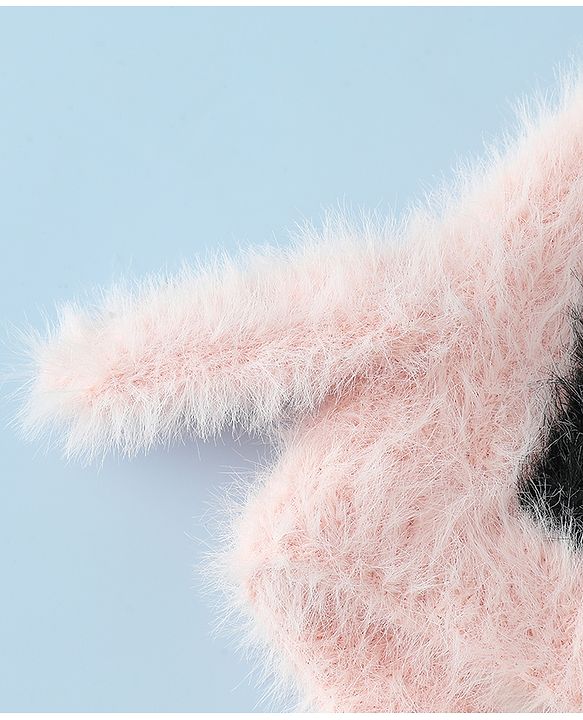 Babyhug Woollen Cap With Panda Design in Pink - Diameter 19 cm