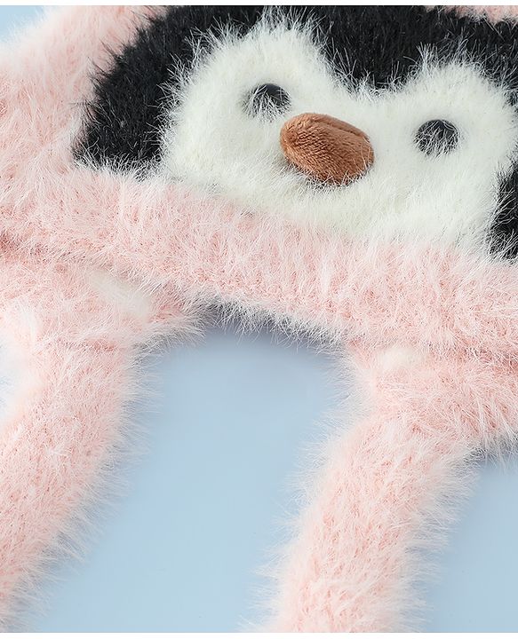 Babyhug Woollen Cap With Panda Design in Pink - Diameter 19 cm