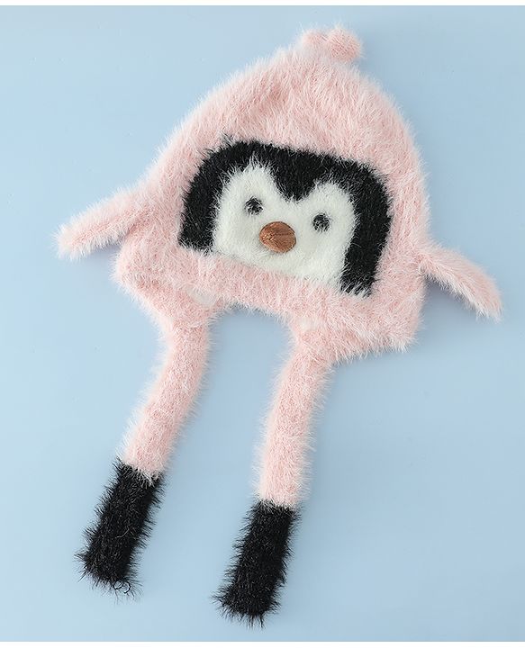 Babyhug Woollen Cap With Panda Design in Pink - Diameter 19 cm