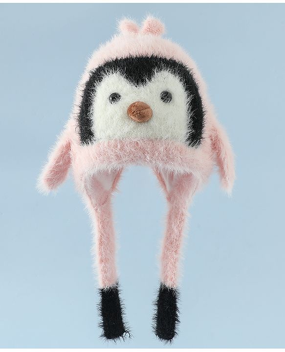 Babyhug Woollen Cap With Panda Design in Pink - Diameter 19 cm