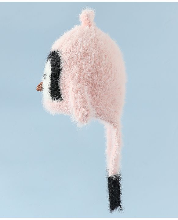 Babyhug Woollen Cap With Panda Design in Pink - Diameter 19 cm