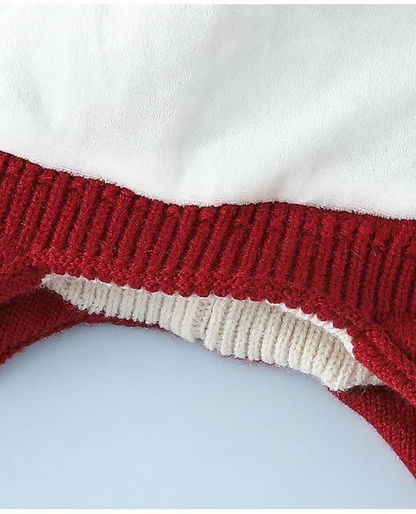 Babyhug Woollen Horn Designed Cap featuring Reindeer Antler Details and Pom-Pom Cap Red - Diameter 10.5 cm