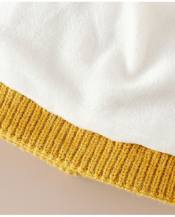 Babyhug Woollen Cap With Ear & Teddy Bear Applique Yellow - Diameter 9 cm