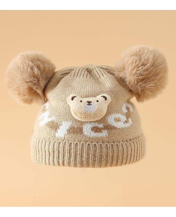 Babyhug Woollen Cap With Bear Design in Red - Diameter 16 cm