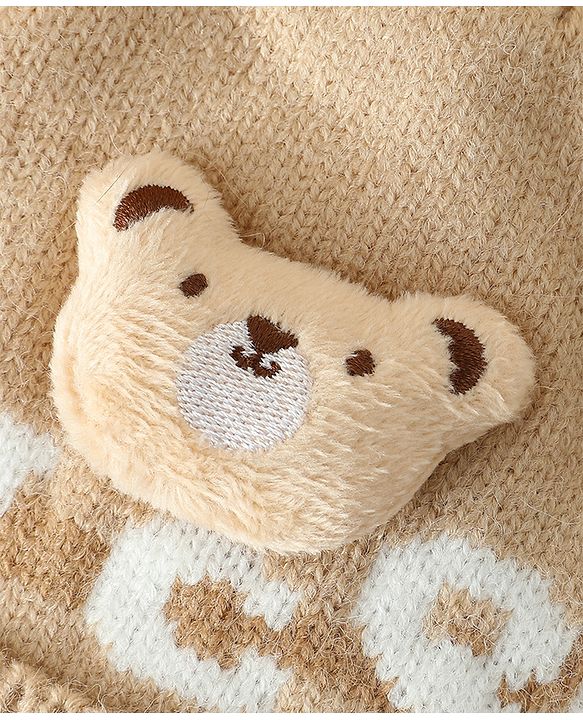 Babyhug Woollen Cap With Bear Design in Red - Diameter 16 cm