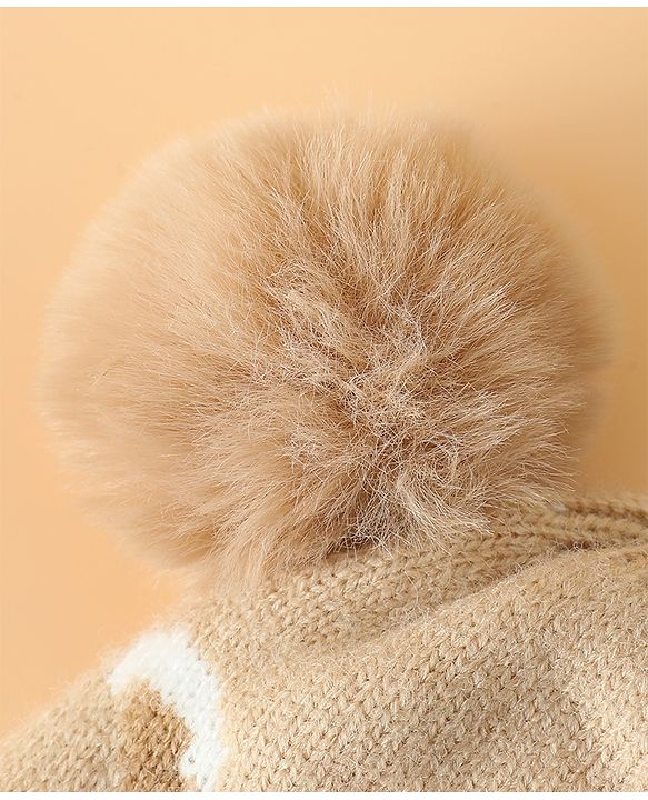 Babyhug Woollen Cap With Bear Design in Red - Diameter 16 cm