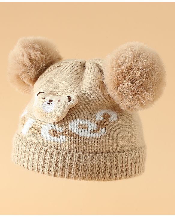 Babyhug Woollen Cap With Bear Design in Red - Diameter 16 cm